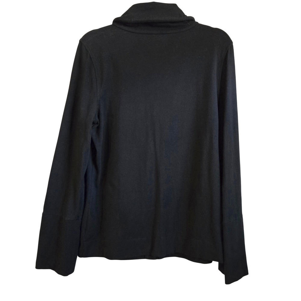 Charter Club Relaxed Black Funnel Neck Snap Front Jacket Tab Sleeve Womens M - Picture 9 of 9